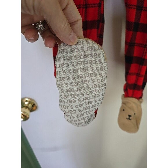 Carter's Bear Fleece PJ Footie Sleeper Toddler Buffalo Plaid Red 2T Christmas - Picture 6 of 11